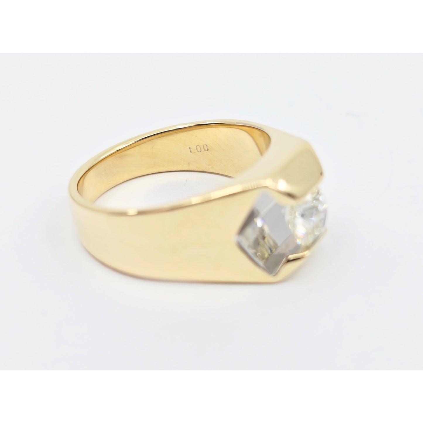 14K Yellow Gold Mens Solitaire Floating Diamond Ring