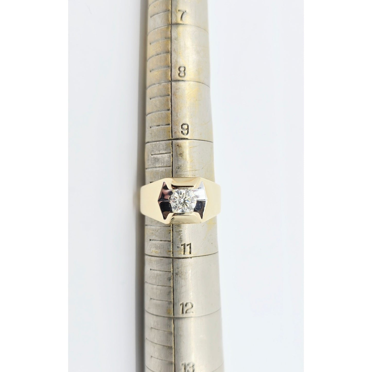 14K Yellow Gold Mens Solitaire Floating Diamond Ring