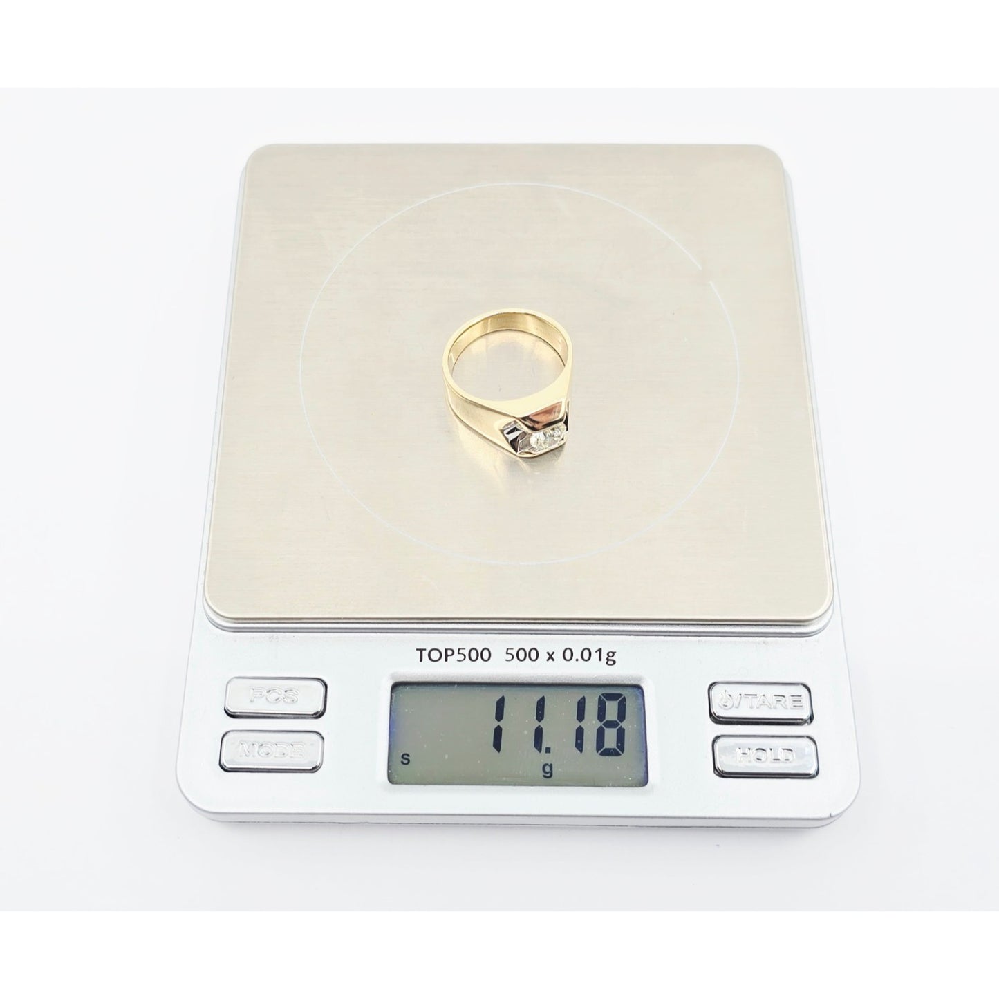 14K Yellow Gold Mens Solitaire Floating Diamond Ring