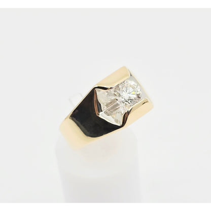 14K Yellow Gold Mens Solitaire Floating Diamond Ring
