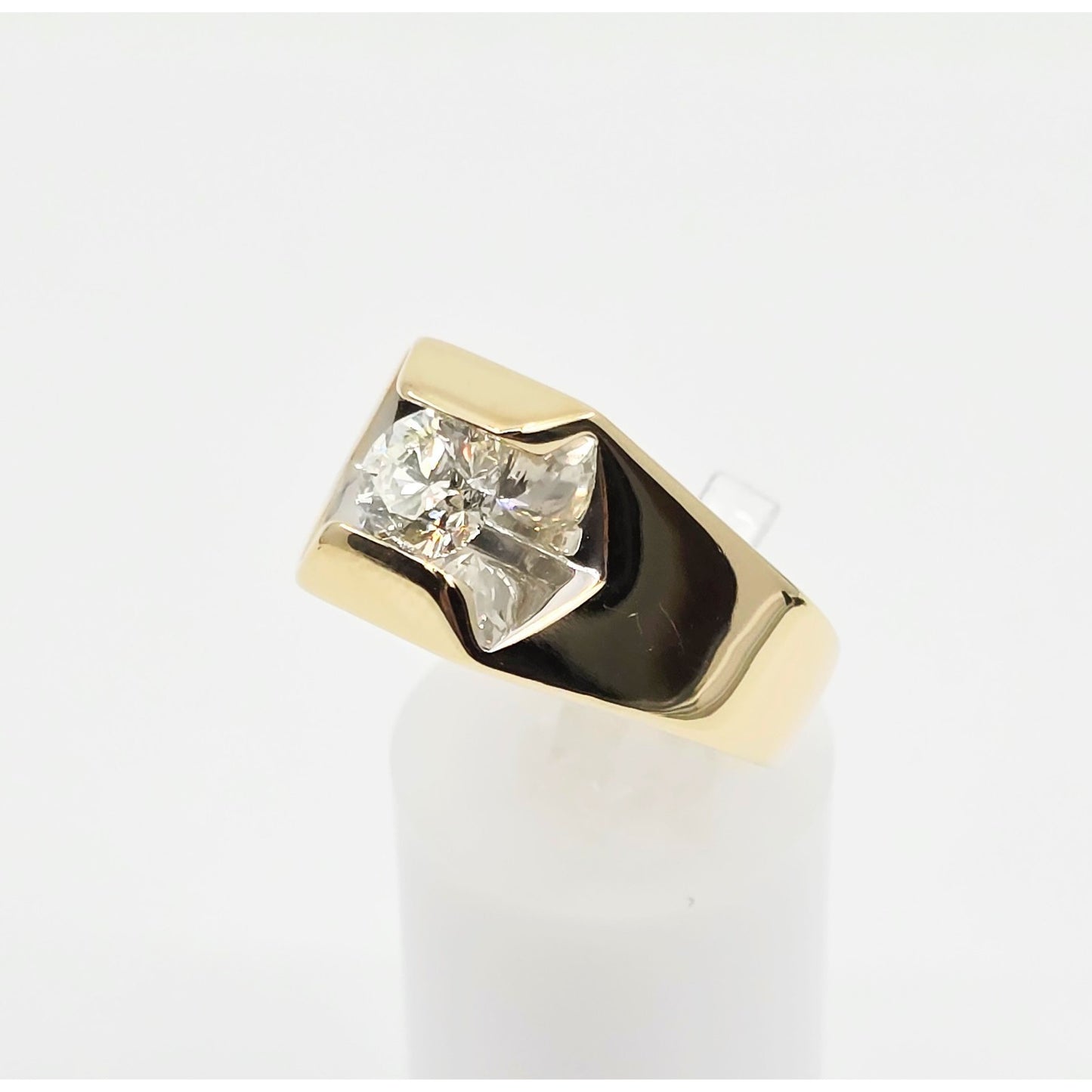 14K Yellow Gold Mens Solitaire Floating Diamond Ring