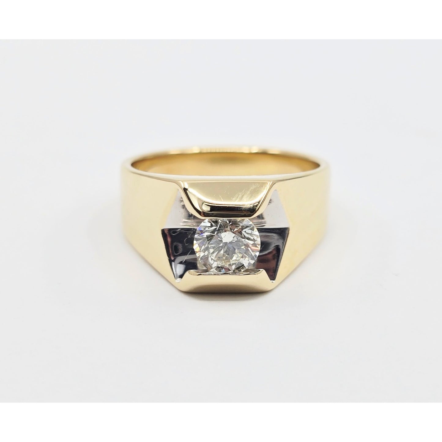 14K Yellow Gold Mens Solitaire Floating Diamond Ring