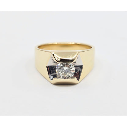 14K Yellow Gold Mens Solitaire Floating Diamond Ring