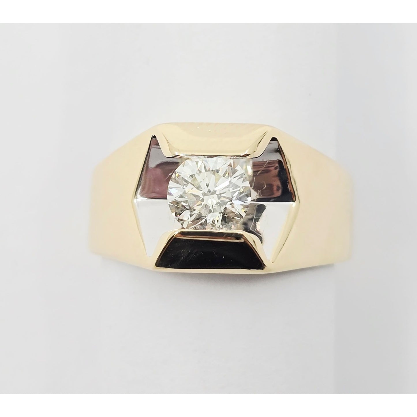 14K Yellow Gold Mens Solitaire Floating Diamond Ring