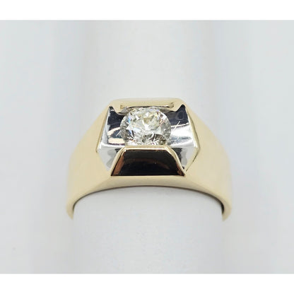14K Yellow Gold Mens Solitaire Floating Diamond Ring
