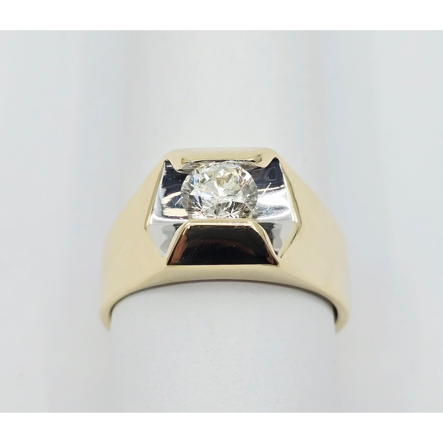 14K Yellow Gold Mens Solitaire Floating Diamond Ring