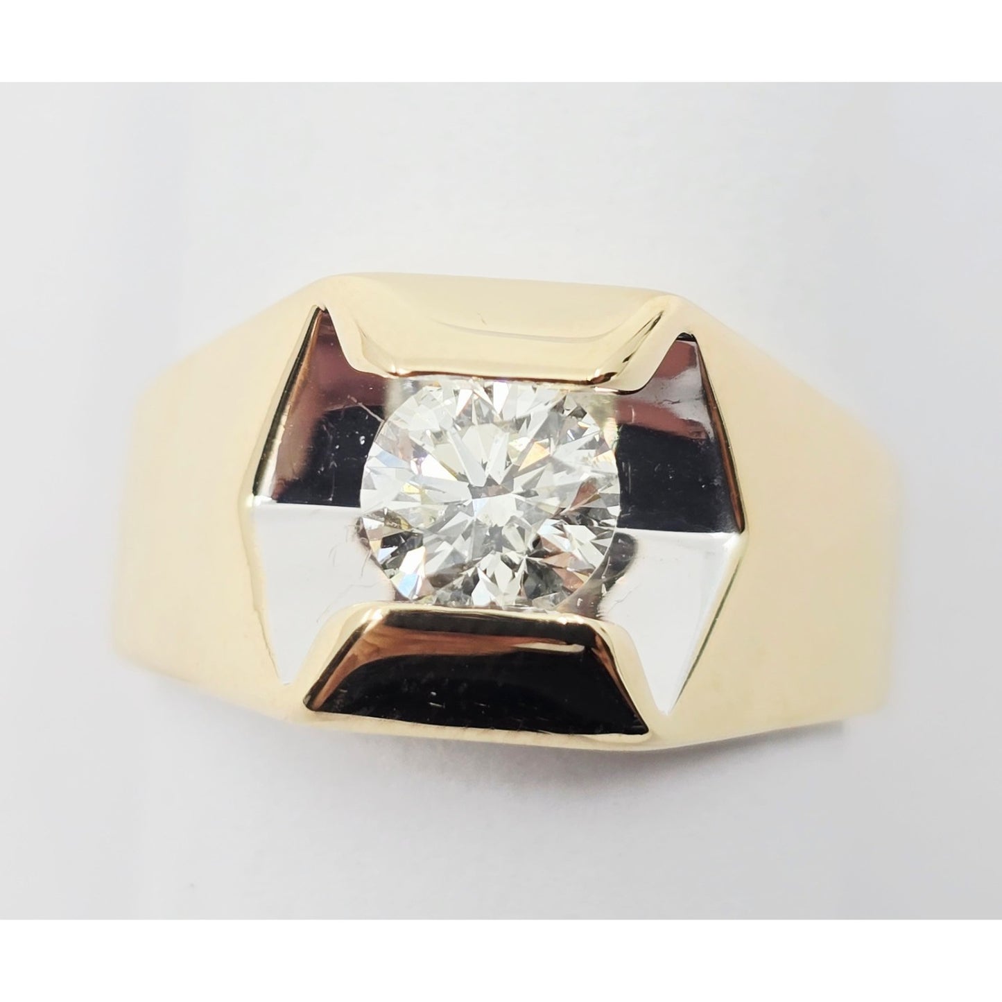 14K Yellow Gold Mens Solitaire Floating Diamond Ring