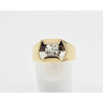 14K Yellow Gold Mens Solitaire Floating Diamond Ring