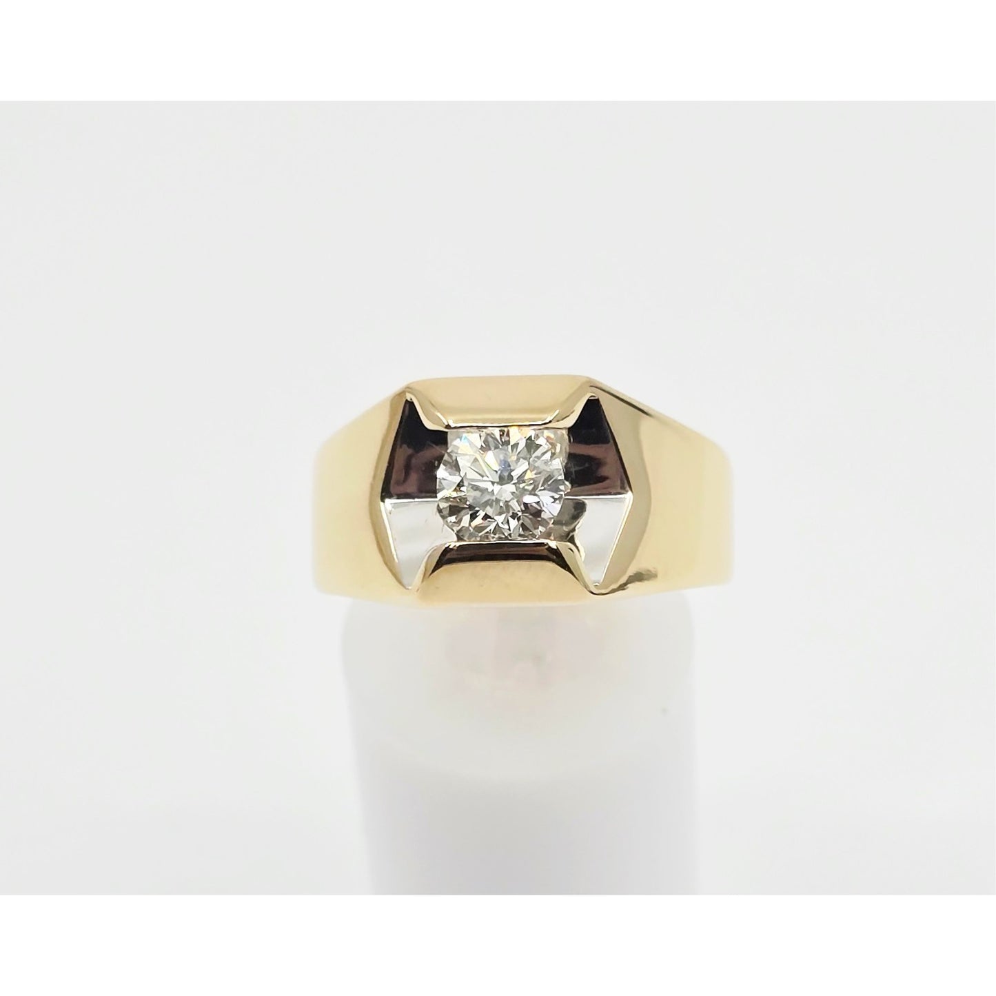 14K Yellow Gold Mens Solitaire Floating Diamond Ring