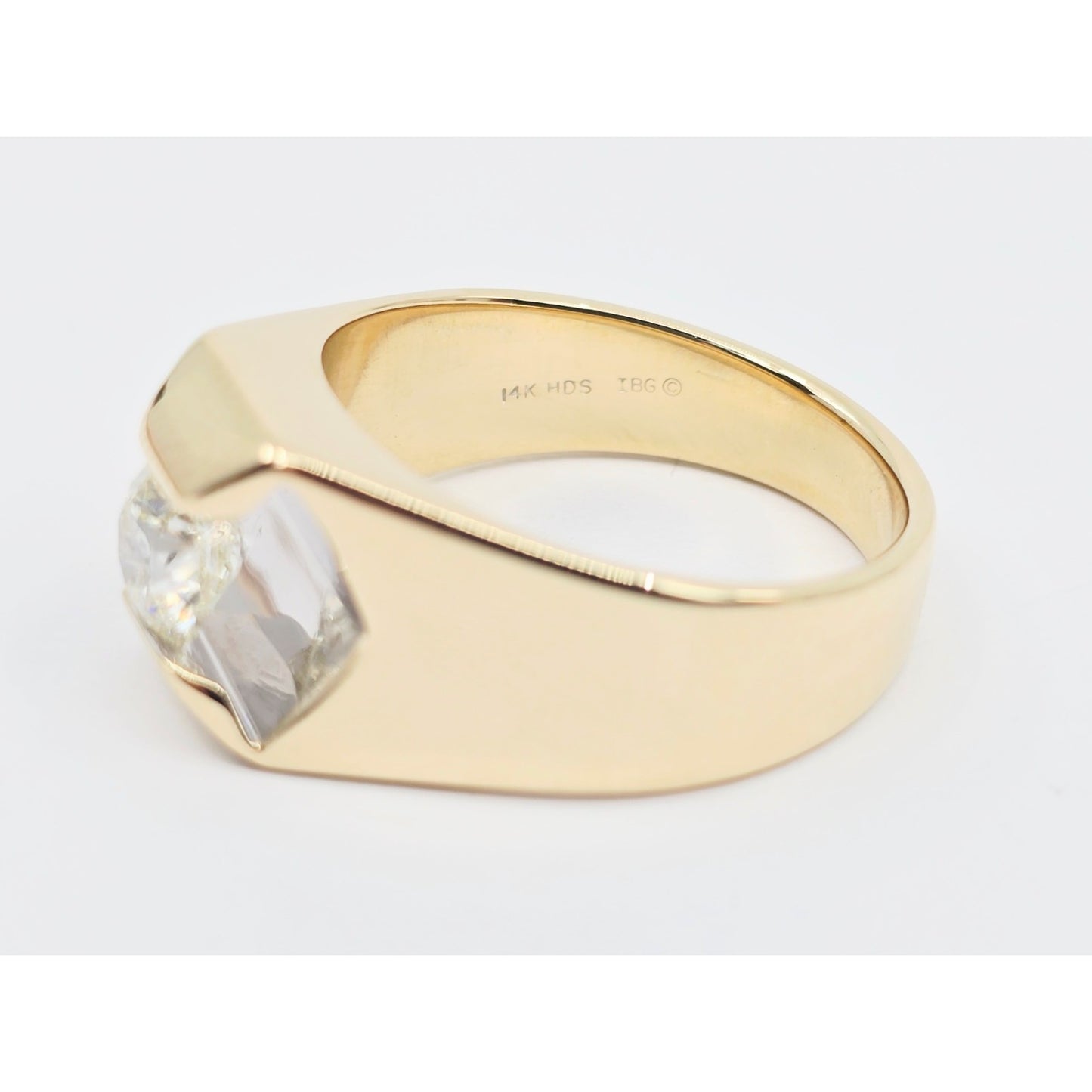 14K Yellow Gold Mens Solitaire Floating Diamond Ring