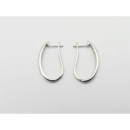 14K White Gold Round & Baguette Diamond Hinged Oval Hoop Earrings