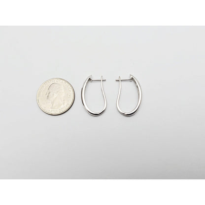 14K White Gold Round & Baguette Diamond Hinged Oval Hoop Earrings