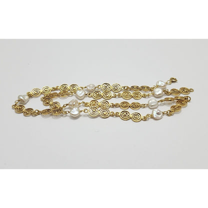 Vintage 18K Yellow Gold Filigree Pearl Link Chain Necklace