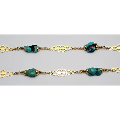 18K Yellow Gold Turquoise Link Chain Necklace