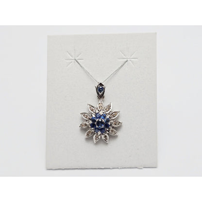 12K White Gold Sapphire & Diamond Flower Charm Pendant