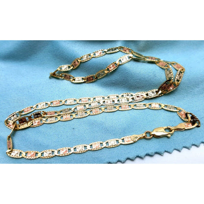 10K Tri Tone Gold Diamond Cut Mariner Link Chain Necklace