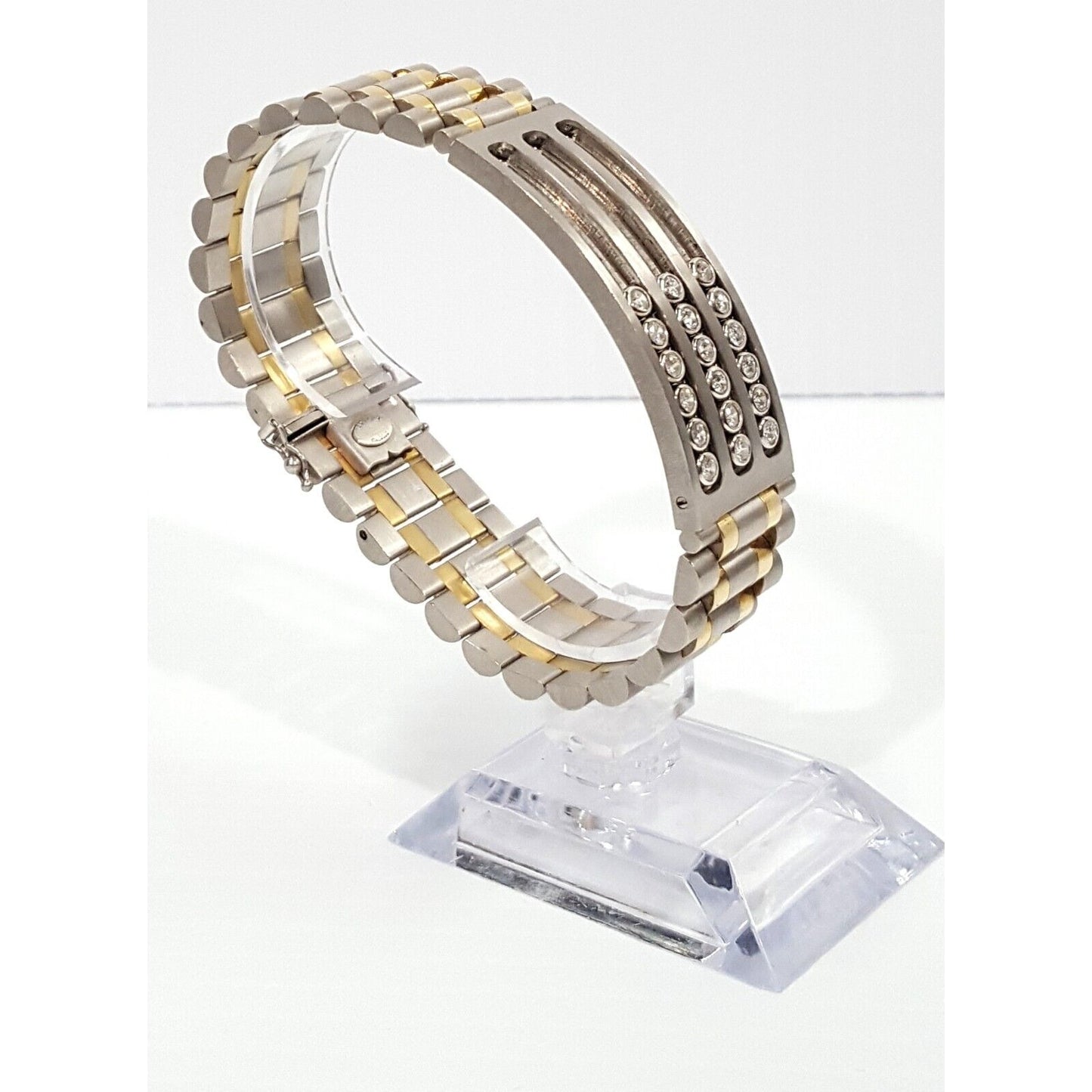 14K Karat Multi Tone Gold Motion Moving Diamond Link ID Bracelet