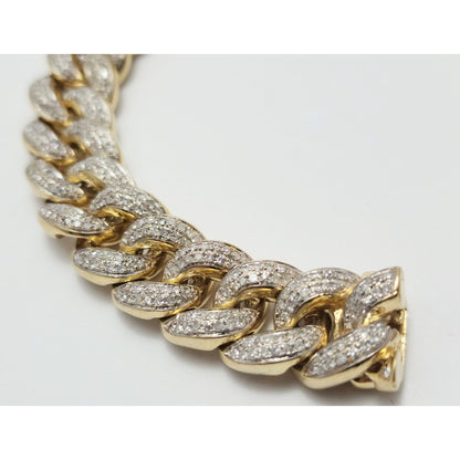 14K Solid Multi Tone Gold Diamond Cuban Link Bracelet