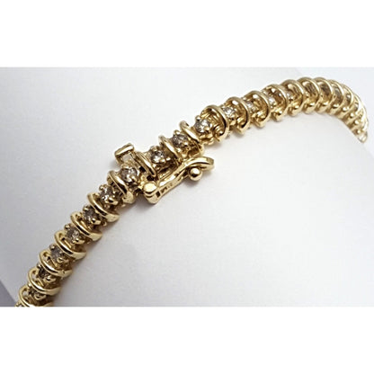 14K Solid Yellow Gold Diamond Tennis Link Bracelet