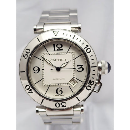 Cartier Pasha Seatimer Watch Ref. 2790 Automatic Stainless 40mm White Dial Watch