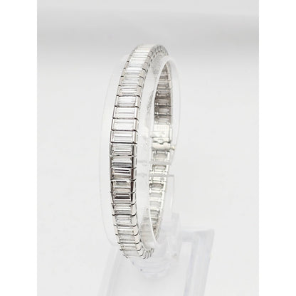 900 Platinum Baguette Cut Diamond Graduated Tennis Link Bracelet