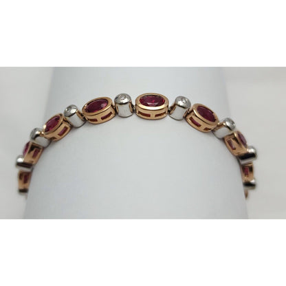 14K Solid Multi Tone Gold Ruby & Diamond Tennis Link Bracelet