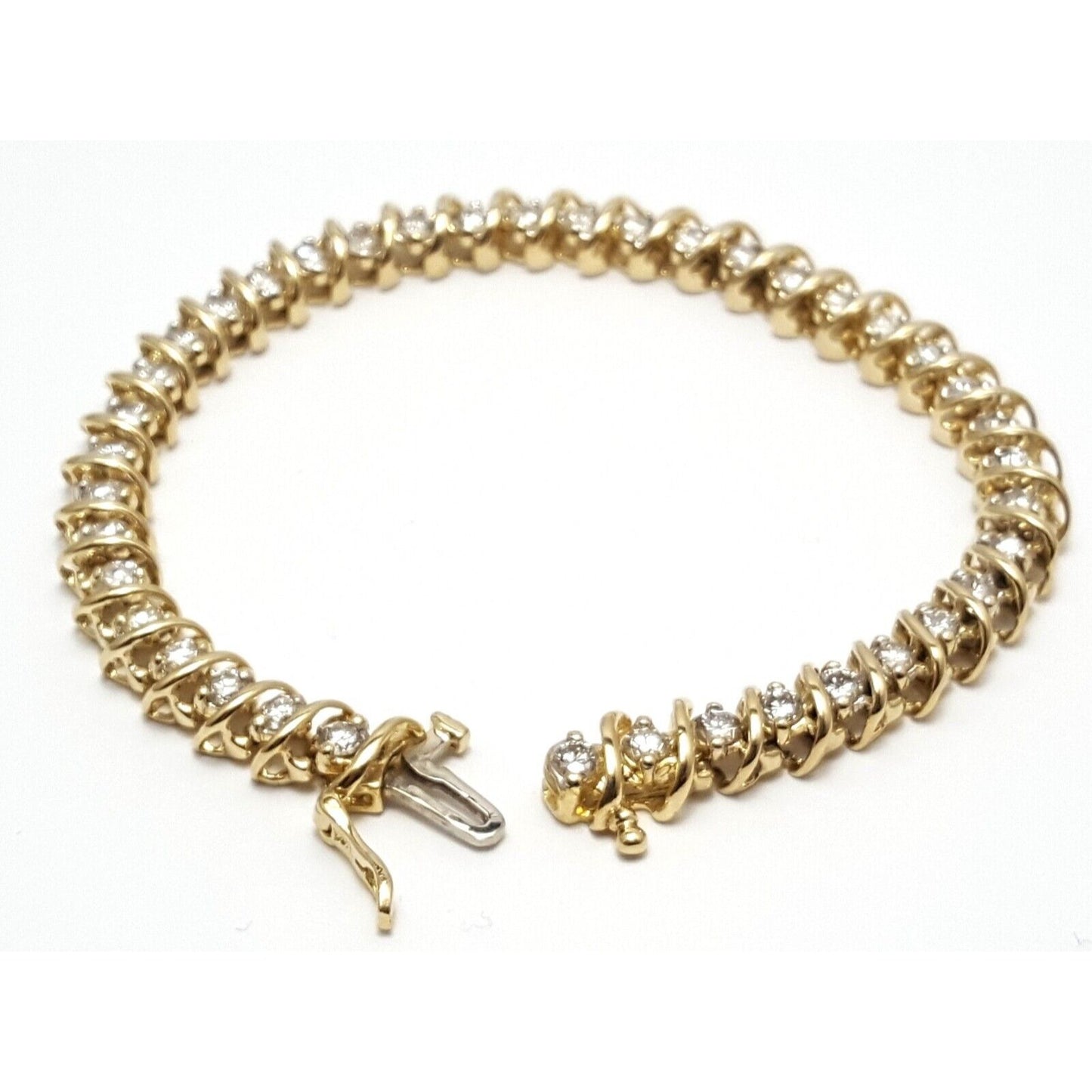 14K Solid Yellow Gold Diamond Tennis Link Bracelet