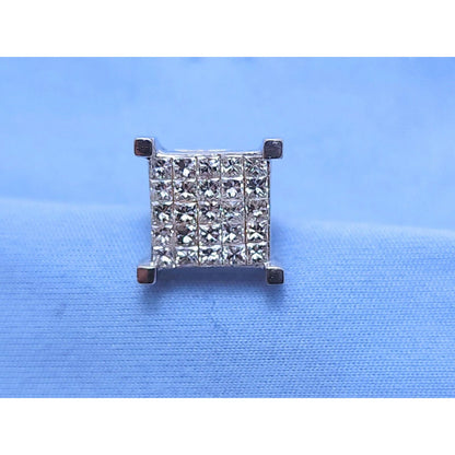 Single 14K White Gold Square Shaped Diamond Stud Earring