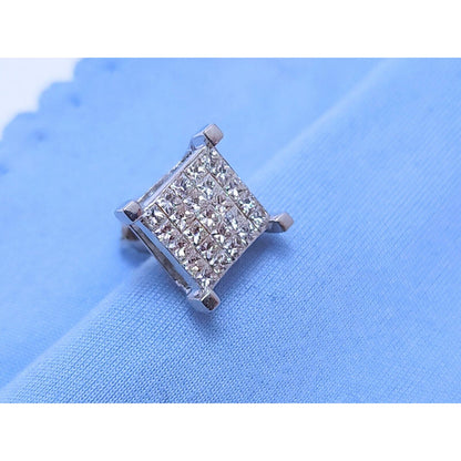 Single 14K White Gold Square Shaped Diamond Stud Earring