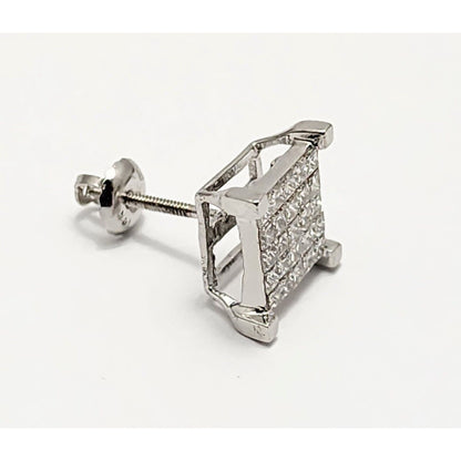 Single 14K White Gold Square Shaped Diamond Stud Earring