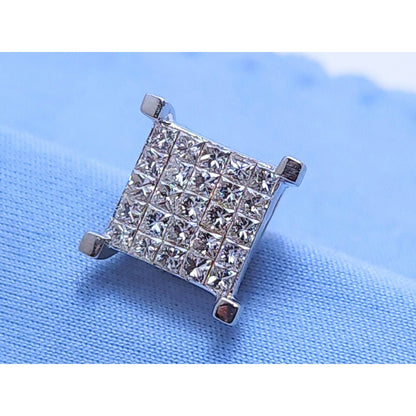 Single 14K White Gold Square Shaped Diamond Stud Earring