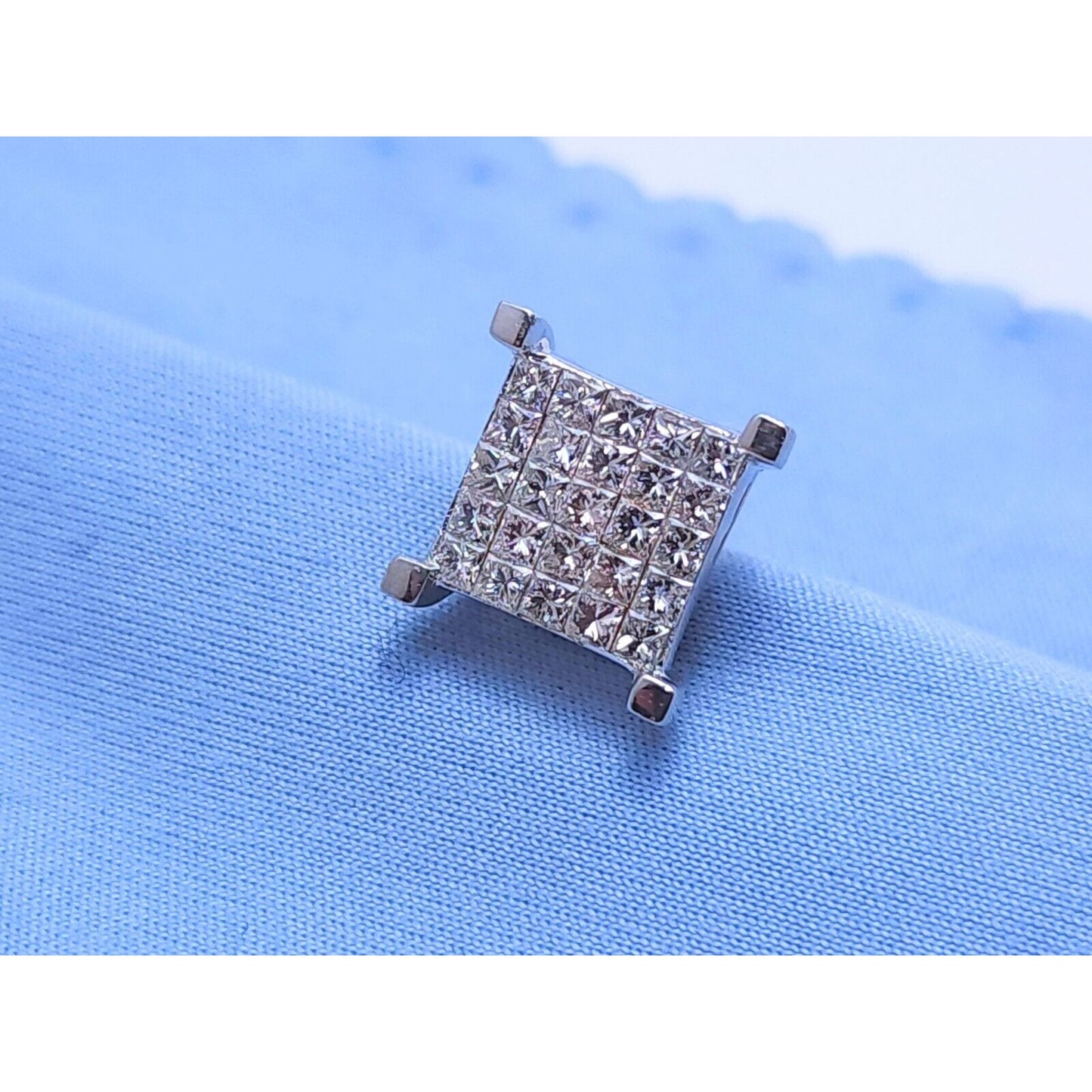 Single 14K White Gold Square Shaped Diamond Stud Earring