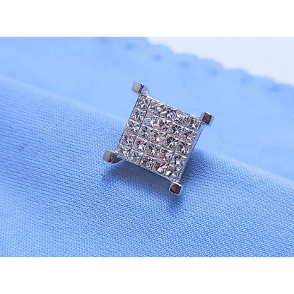 Single 14K White Gold Square Shaped Diamond Stud Earring