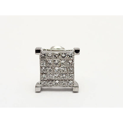 Single 14K White Gold Square Shaped Diamond Stud Earring