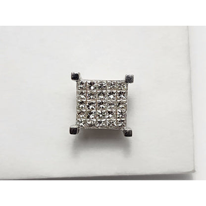 Single 14K White Gold Square Shaped Diamond Stud Earring