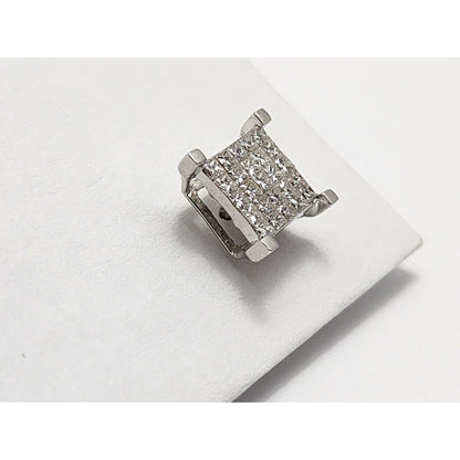 Single 14K White Gold Square Shaped Diamond Stud Earring