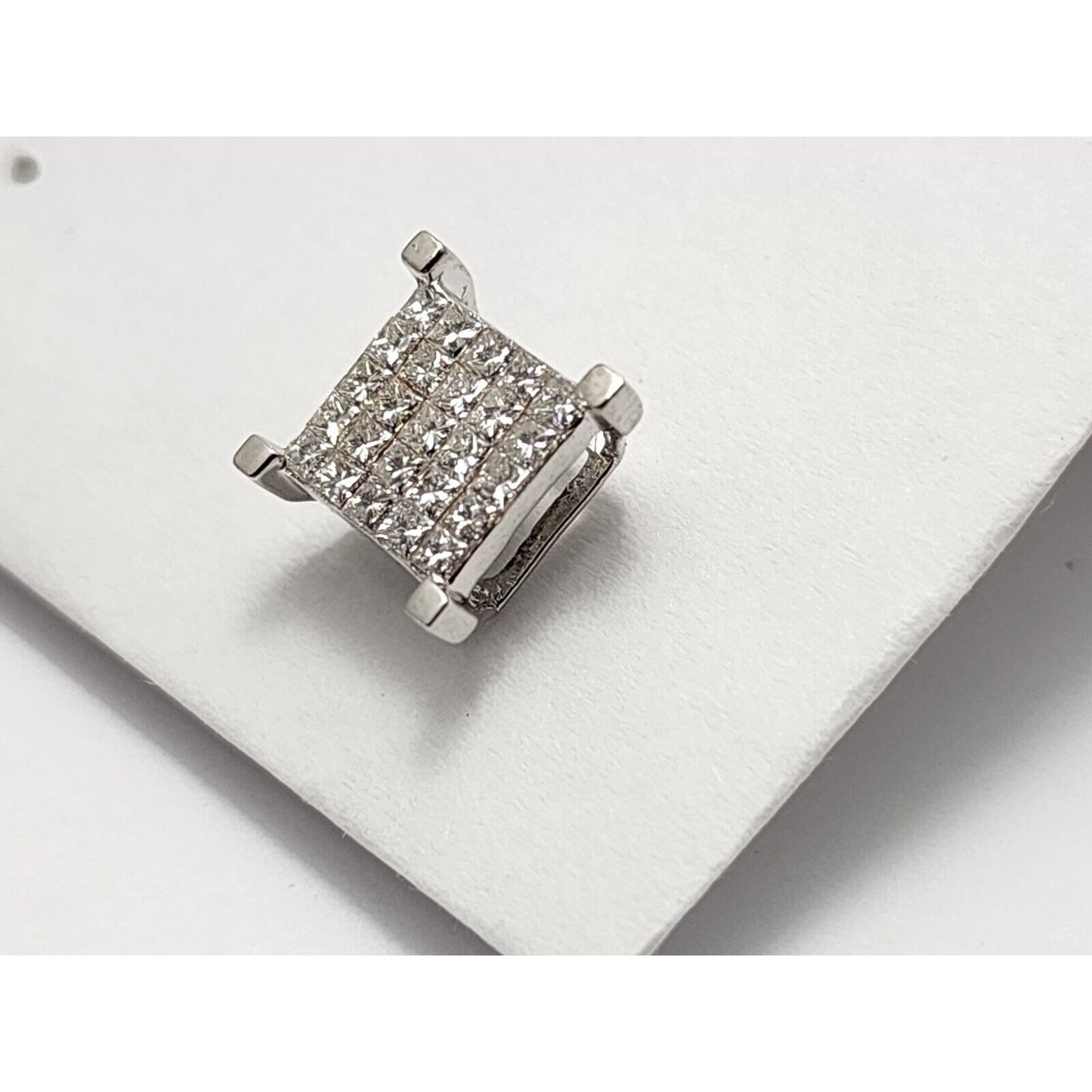 Single 14K White Gold Square Shaped Diamond Stud Earring