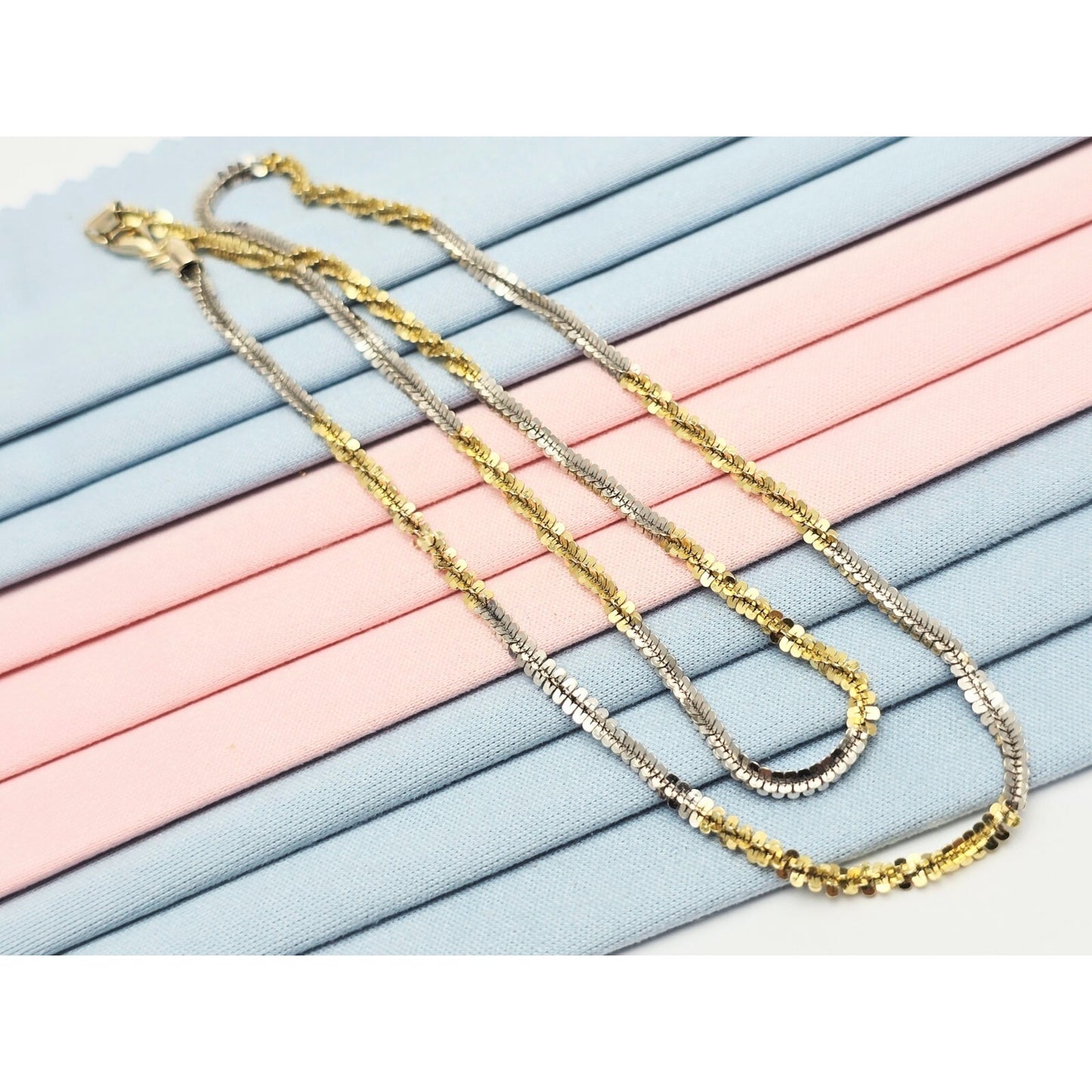 14K Two Tone Gold Twisting Chain Necklace