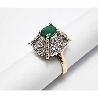 14K Two Tone Gold Emerald & Diamond Ring