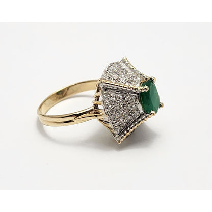 14K Two Tone Gold Emerald & Diamond Ring