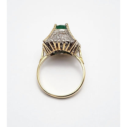 14K Two Tone Gold Emerald & Diamond Ring