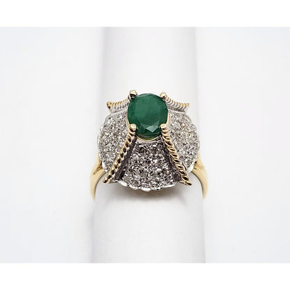 14K Two Tone Gold Emerald & Diamond Ring