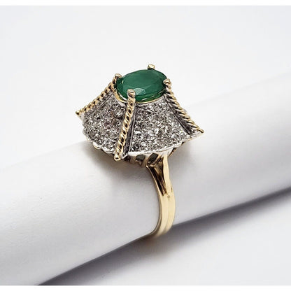 14K Two Tone Gold Emerald & Diamond Ring