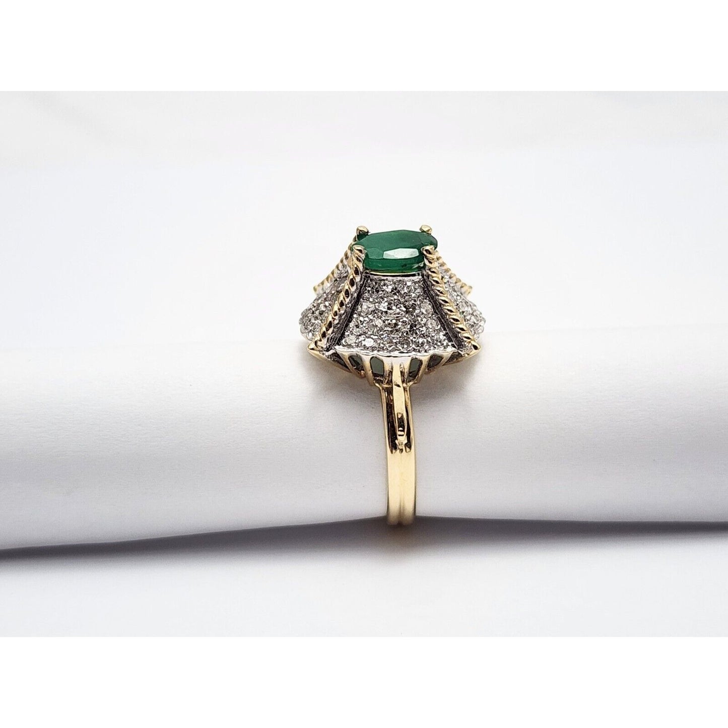 14K Two Tone Gold Emerald & Diamond Ring