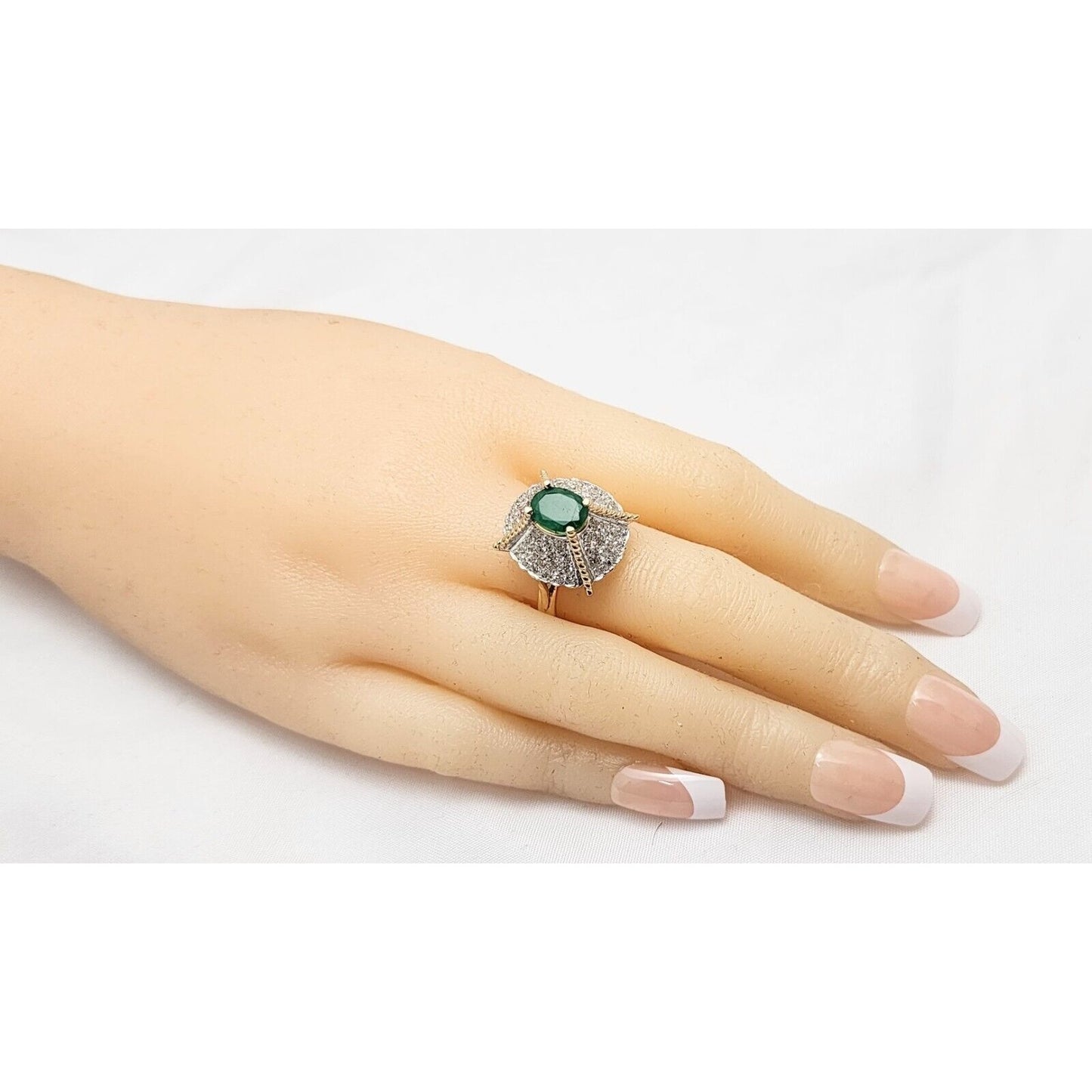 14K Two Tone Gold Emerald & Diamond Ring