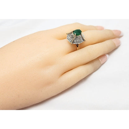 14K Two Tone Gold Emerald & Diamond Ring