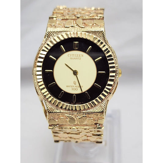 Custom Citizen 10K Solid Yellow Gold Nugget Link Quartz 35mm Watch