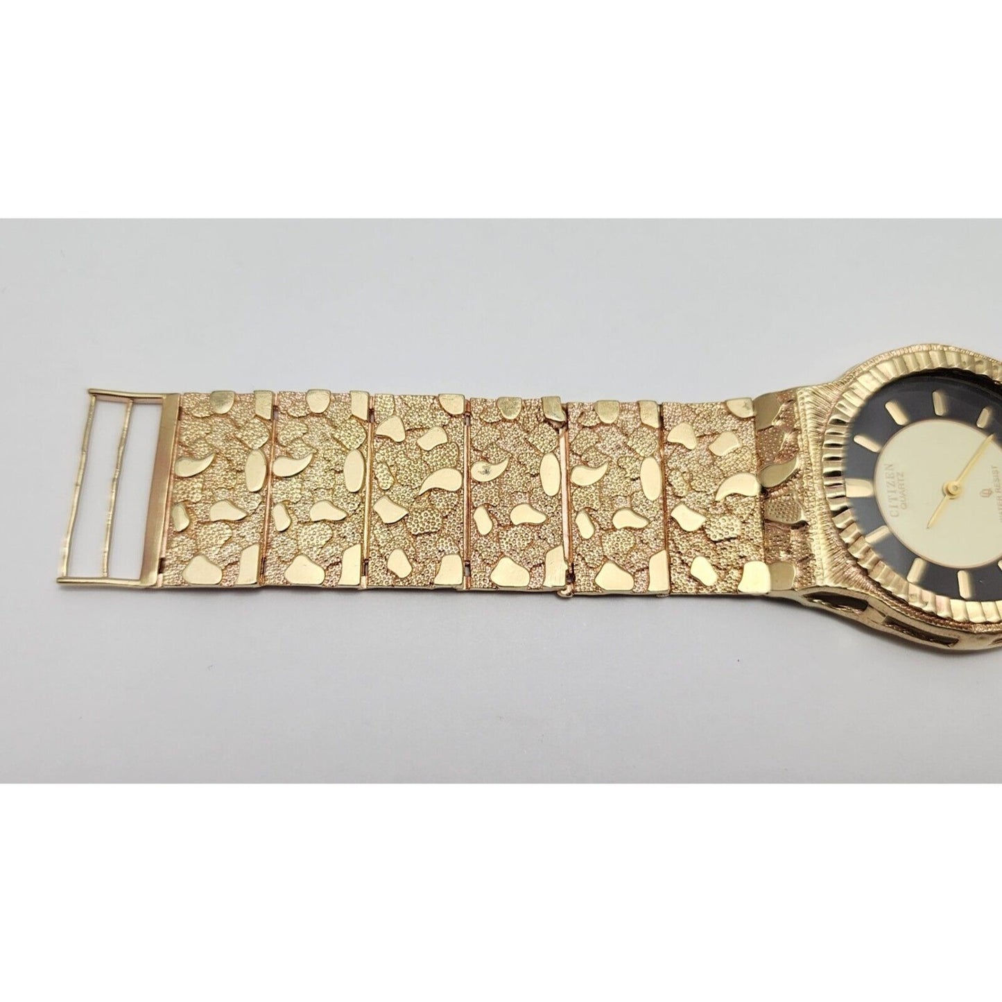 Custom Citizen 10K Solid Yellow Gold Nugget Link Quartz 35mm Watch