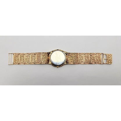 Custom Citizen 10K Solid Yellow Gold Nugget Link Quartz 35mm Watch