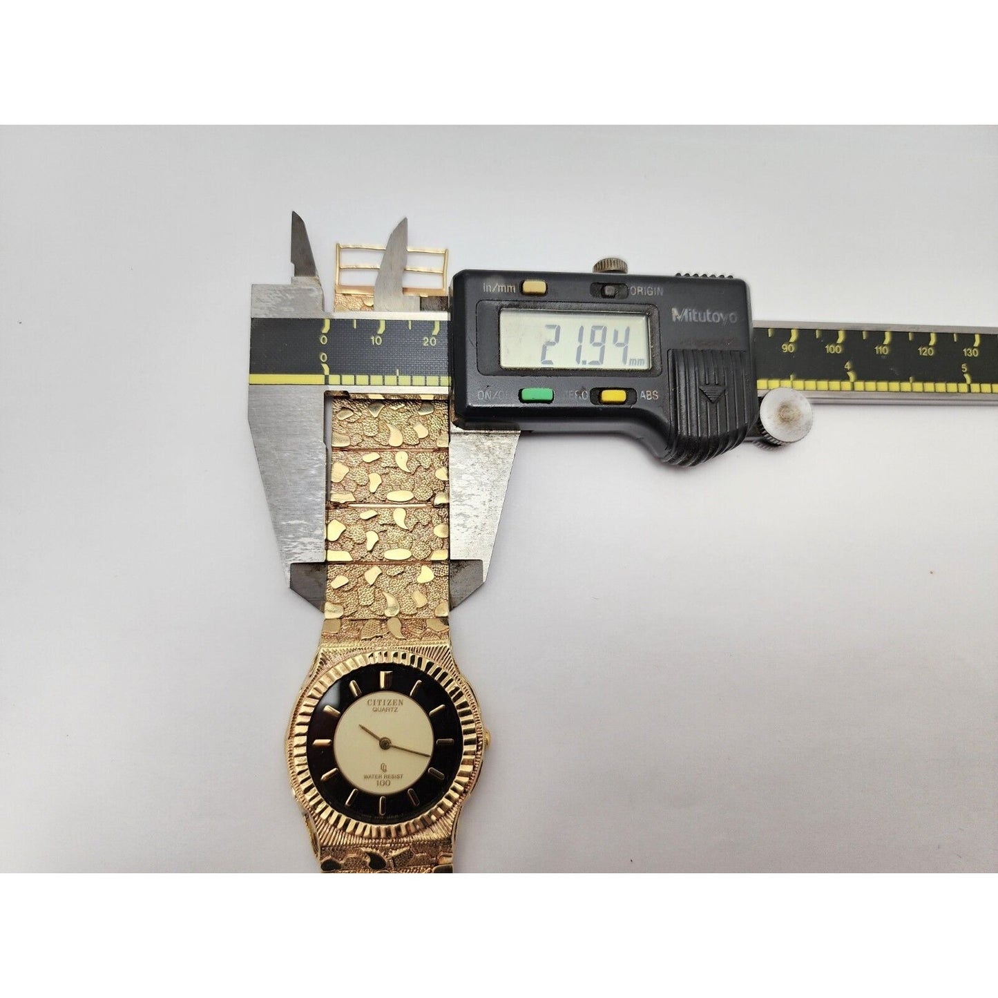 Custom Citizen 10K Solid Yellow Gold Nugget Link Quartz 35mm Watch